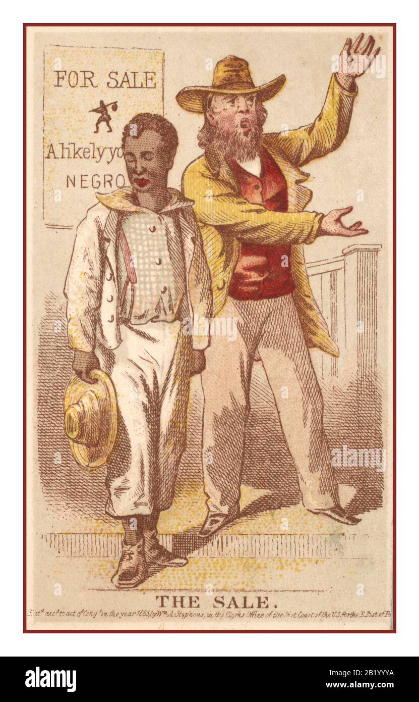 SLAVE AUCTION SALE 1800's USA Vintage color lithograph on a cartede