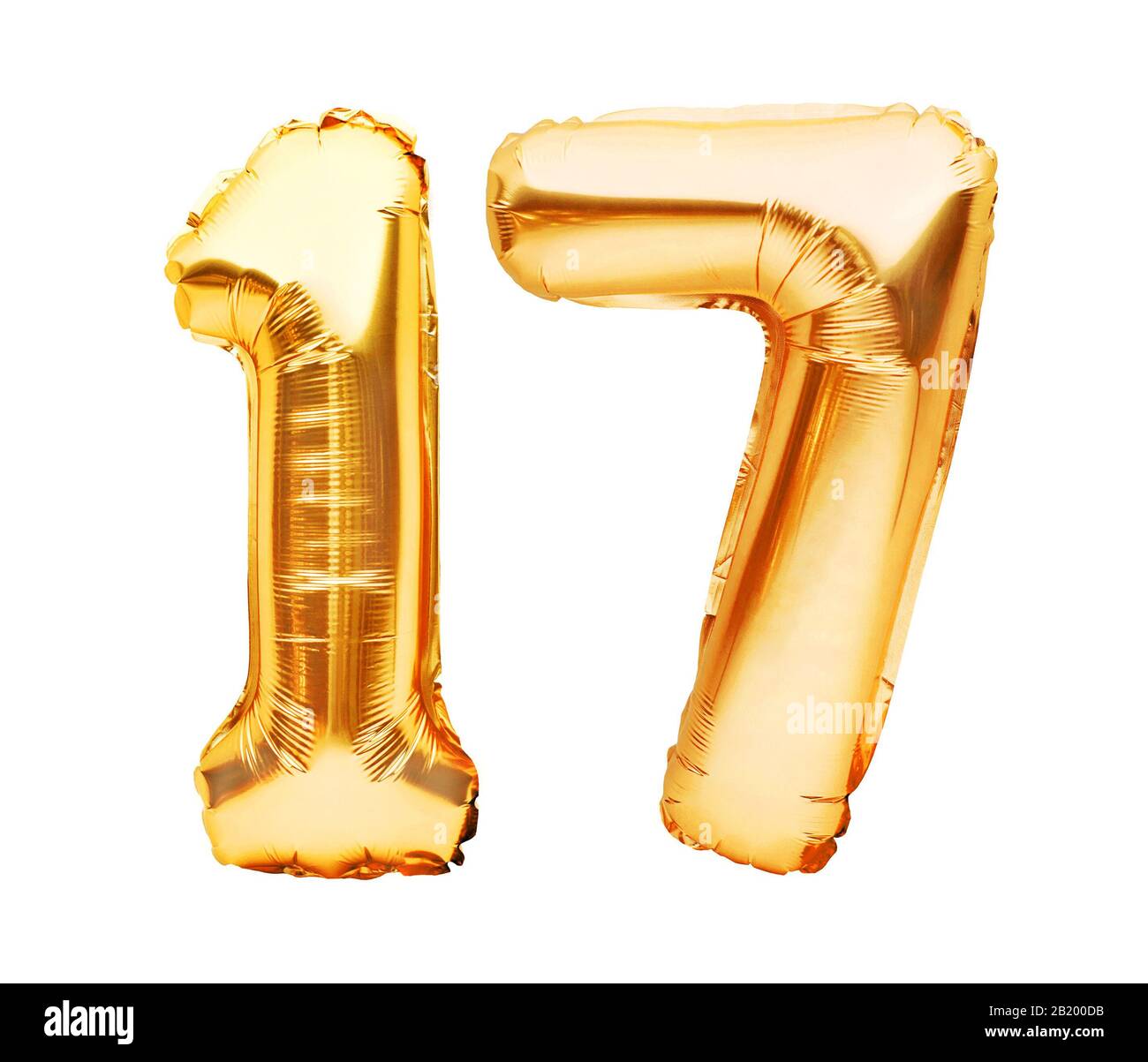 Number 17 seventeen made of golden inflatable balloons isolated on ...