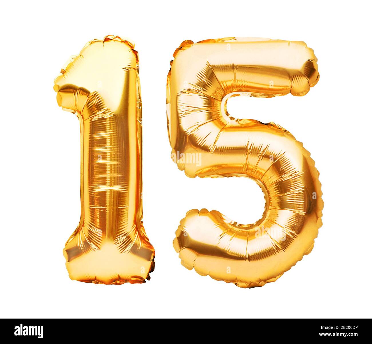 Number 15 fifteen made of golden inflatable balloons isolated on white. Helium balloons, gold foil numbers. Party anniversary for Stock Photo - Alamy