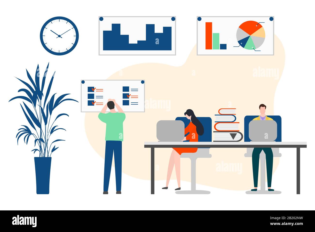 Vector illustration with people working at the office. Teamwork ...