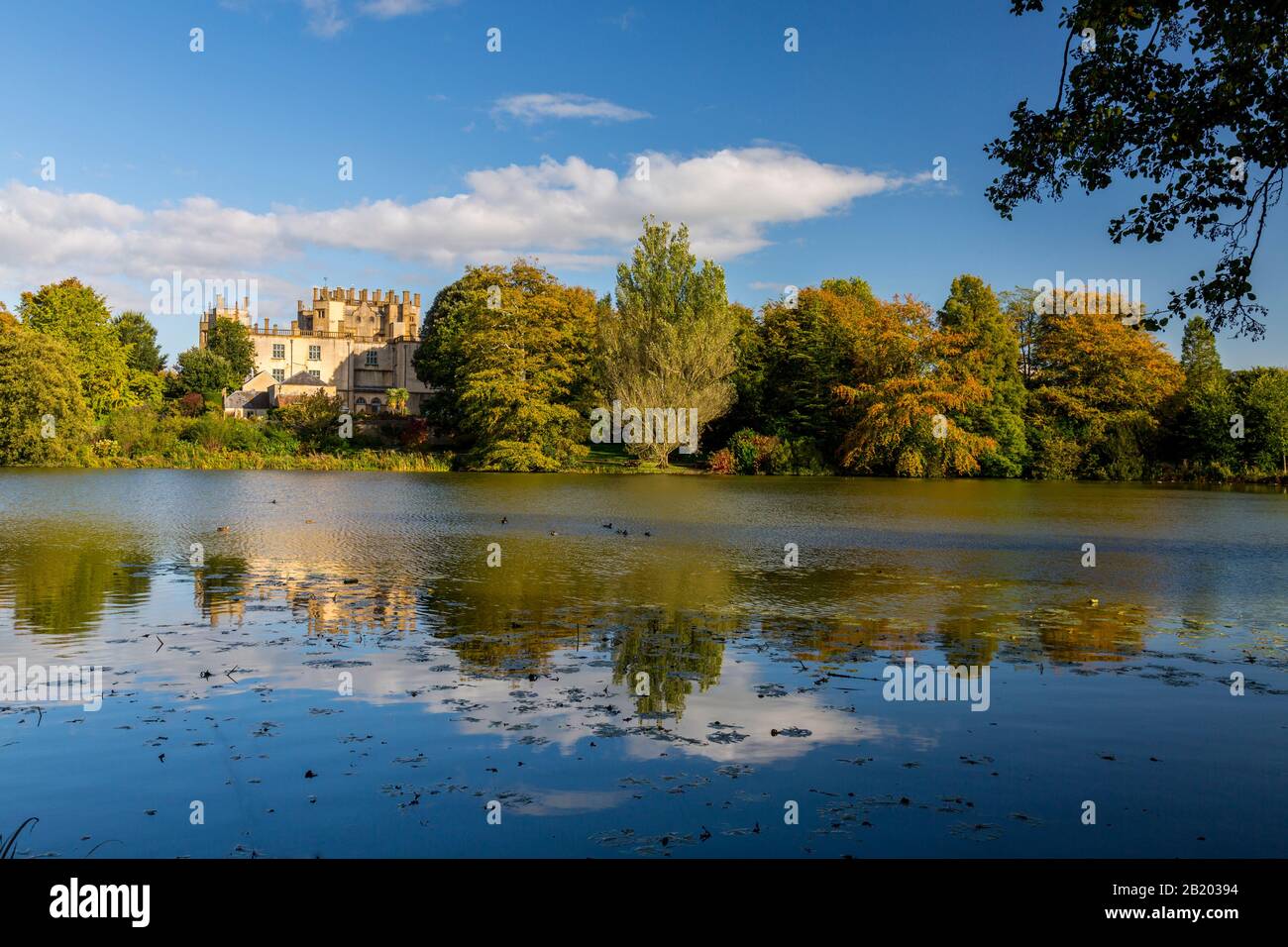 Sherborne 'New' Castle built 1594 by Sir Walter Raleigh viewed across the artificial lake designed by Capability Brown, Sherborne, Dorset, England, UK Stock Photo