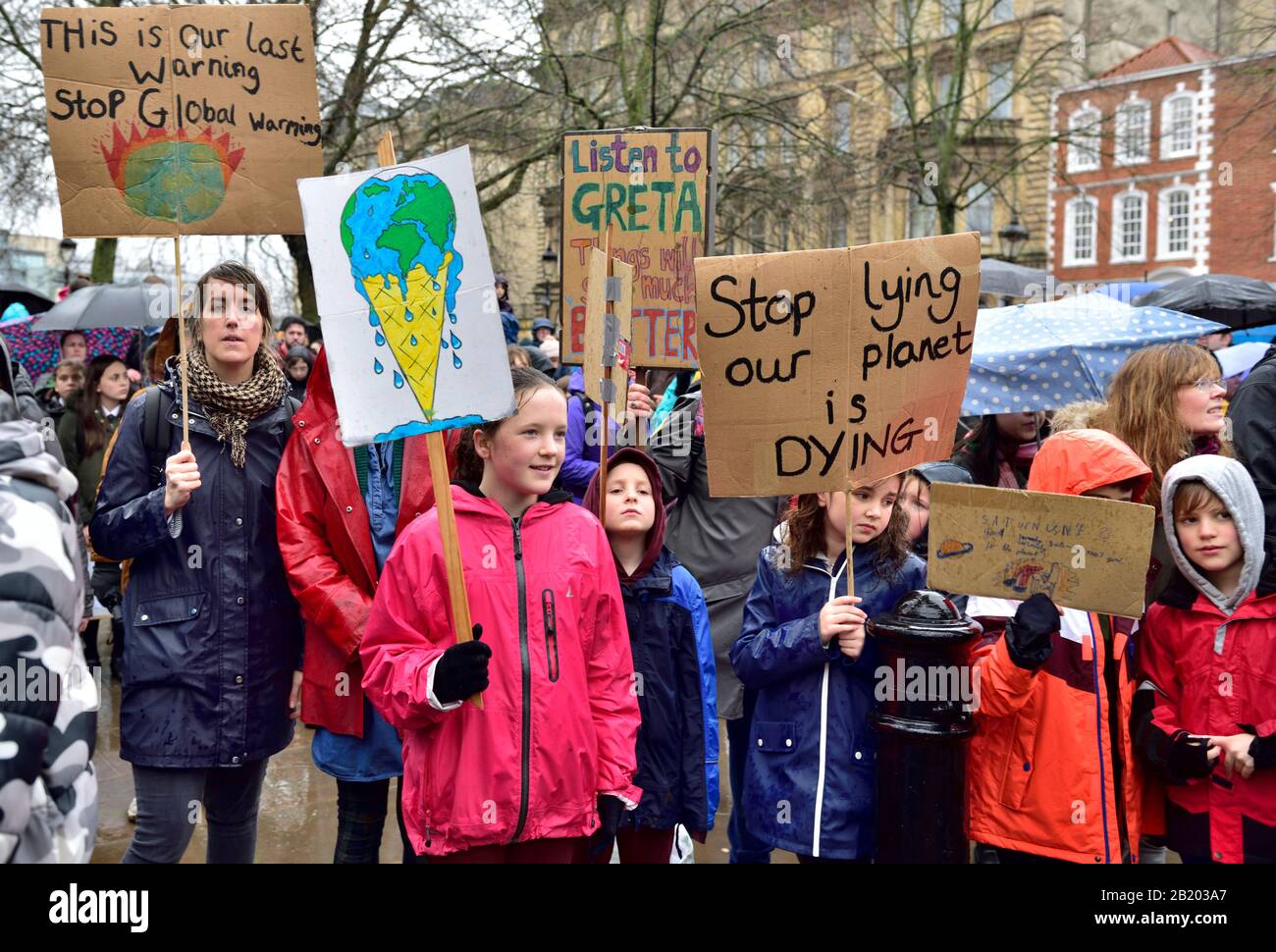 Bristol Youth Strike 4 Climate protest Bristol England 28 February 2020 in College Green to hear campaigner Greta Thunberg speak then march through the Stock Photo