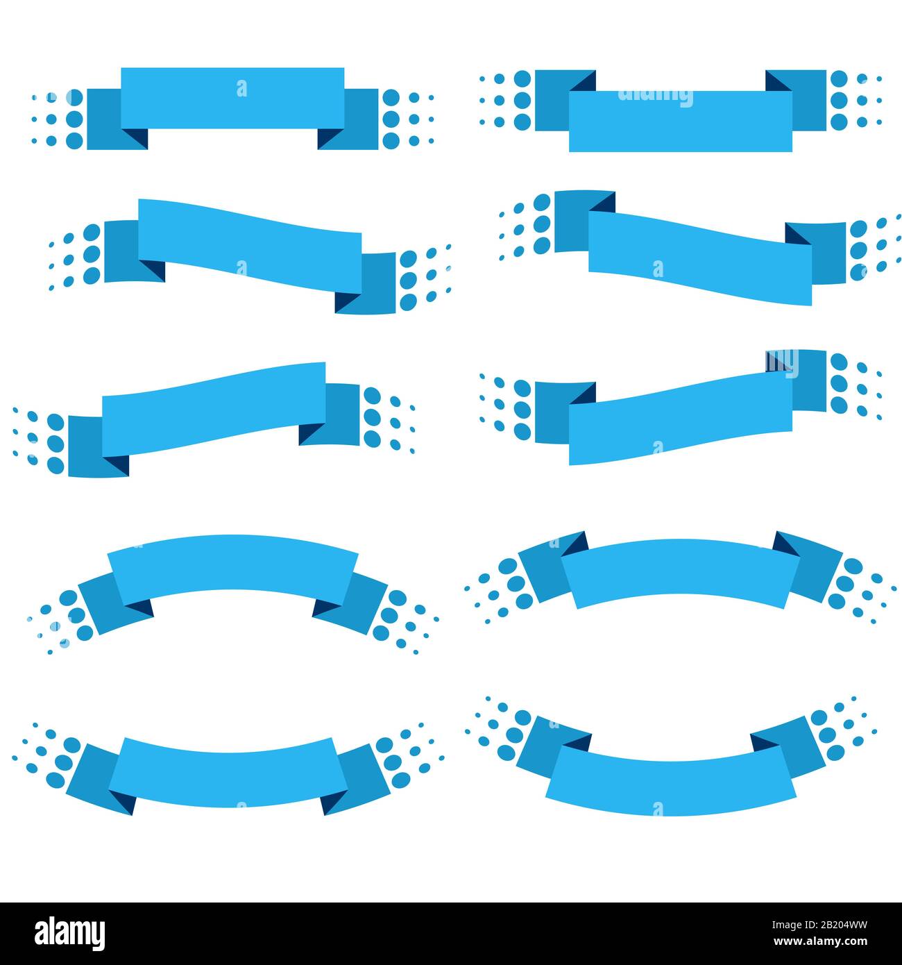 Set of 10 flat blue isolated ribbon banners. Suitable for design Stock