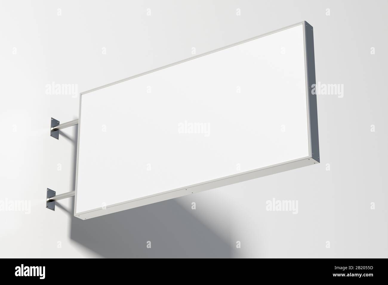 Horizontal singboard or signage isolated on the white wall with blank ...