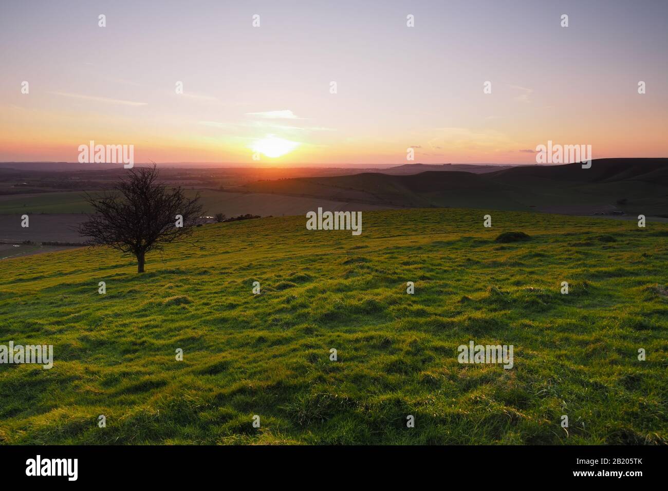Sunset from the top of Milk Hill, highest point in Wiltshire, looking