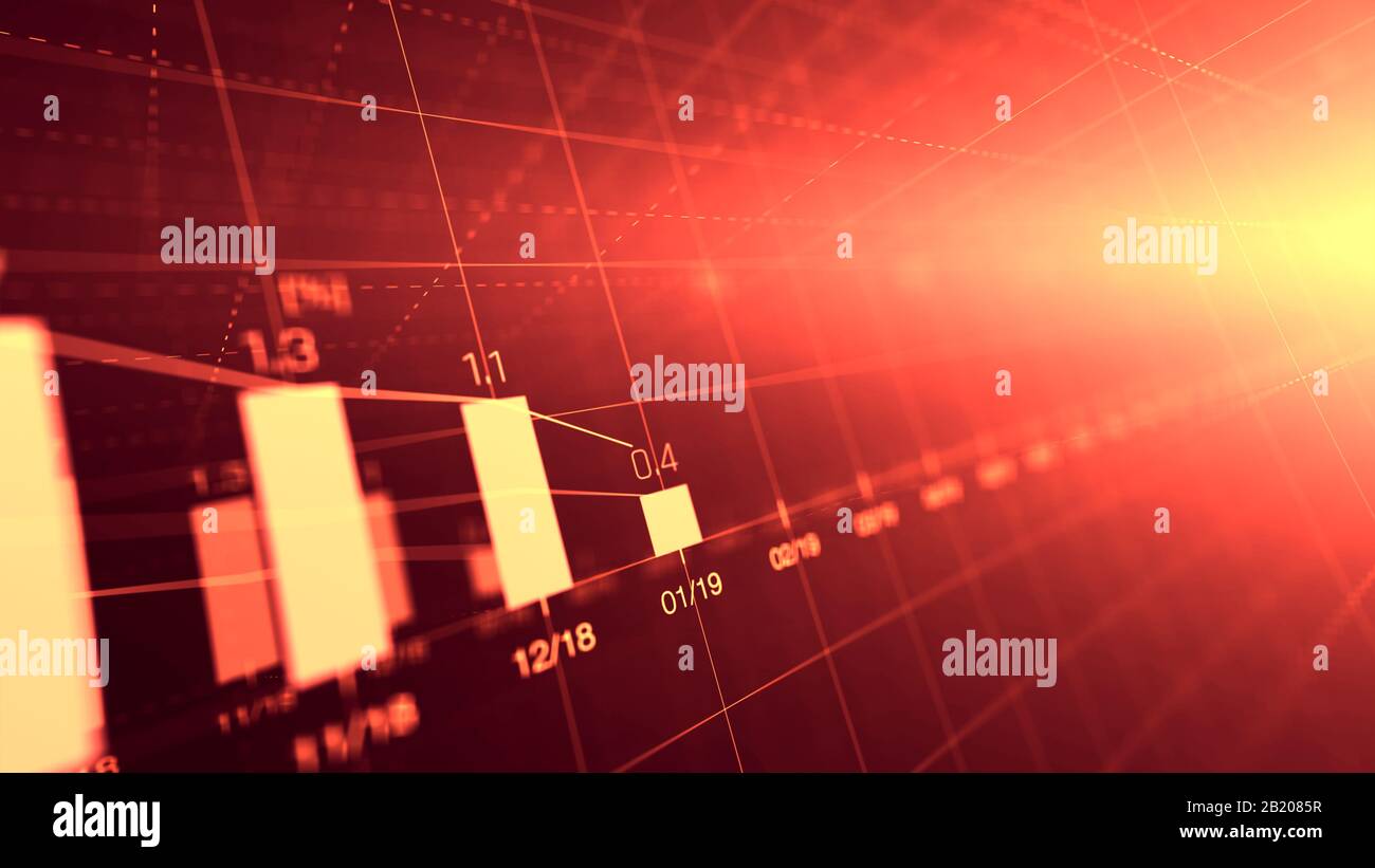 Financial graph showing statistics, prices falling, stock market crash, crisis, inflation rate. Electronic chart with fluctuations abstract concept. Stock Photo