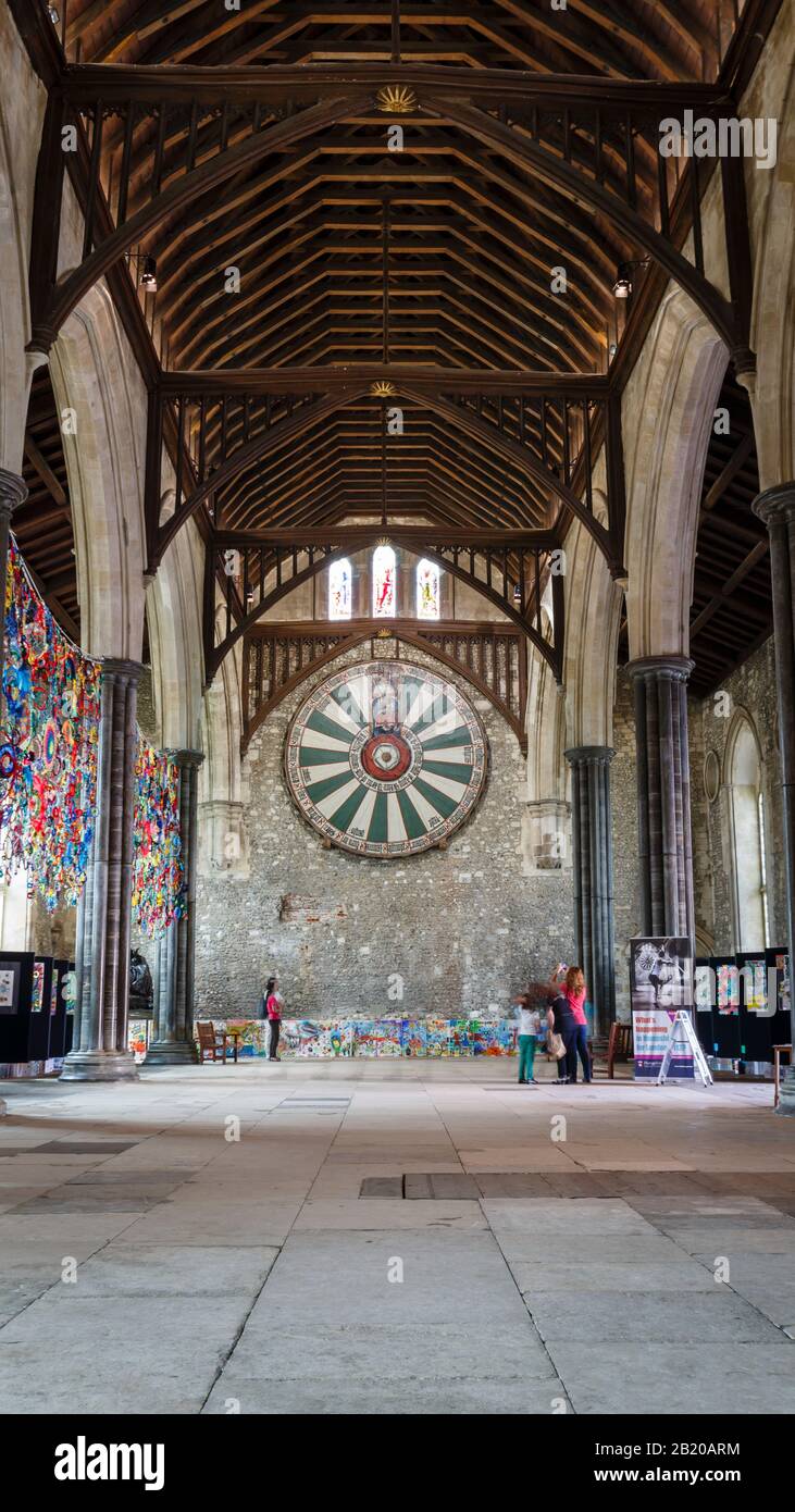 WINCHESTER, UK - July 27, 2012. King Arthurs Round Table and the Great Hall in Winchester, Hampshire, England Stock Photo