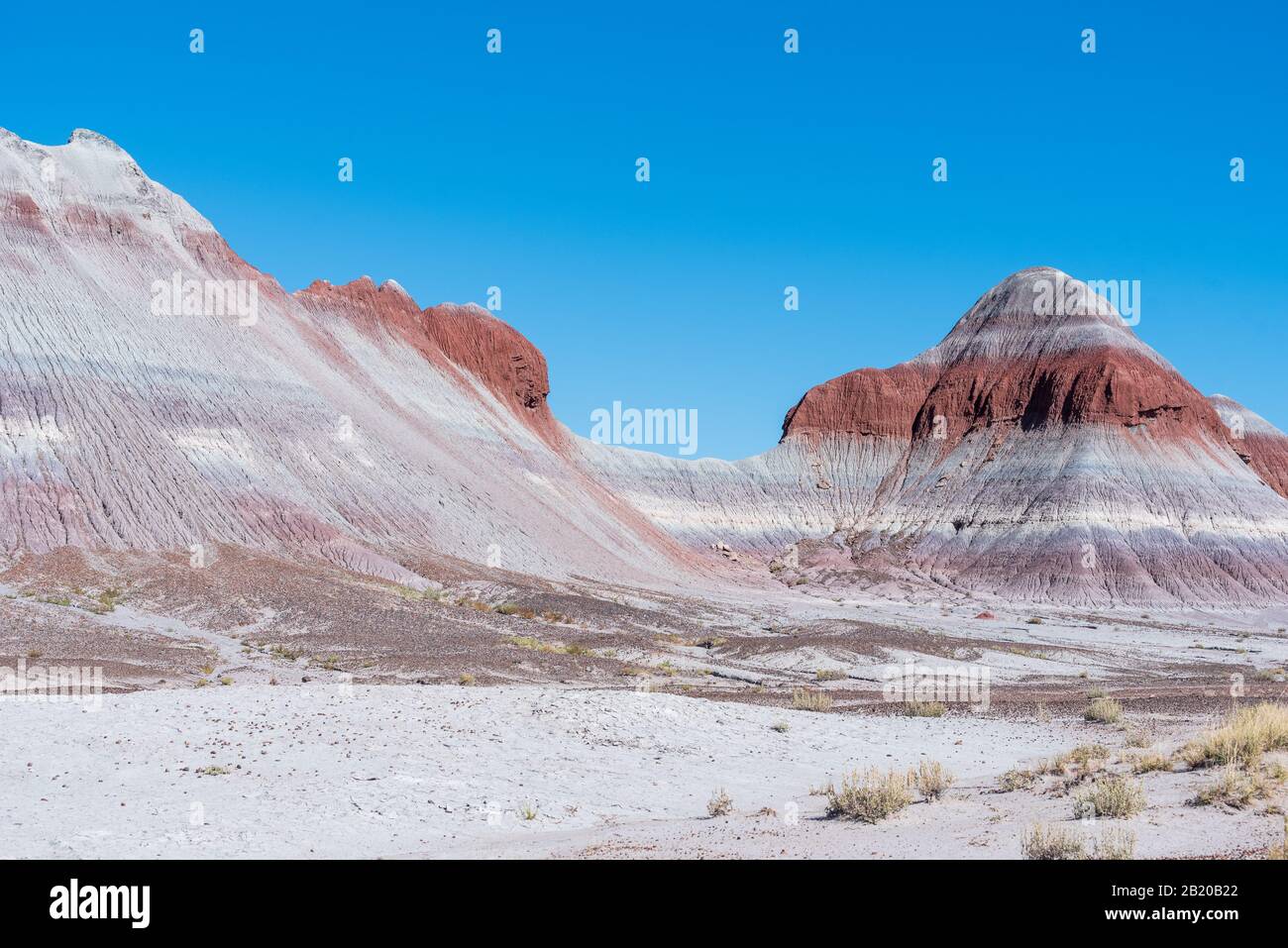 Landscape of barren striped hills or badlands in Petrified Forest National Park in Arizona Stock Photo