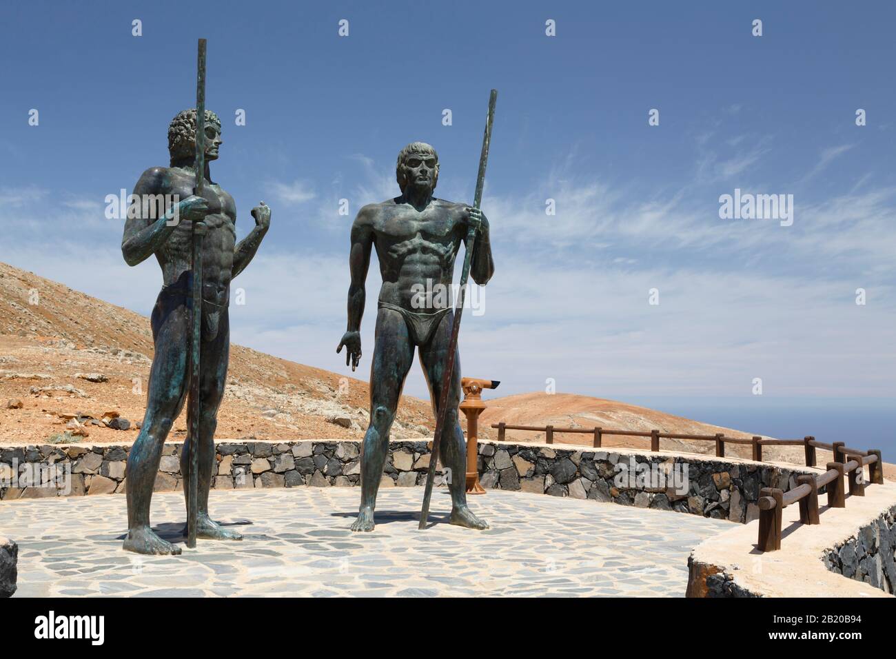 FUERTEVENTURA, SPAIN - May 10, 2013. Statues of Guanche kings Guize and Ayose on Fuerteventura, Canary Islands Stock Photo