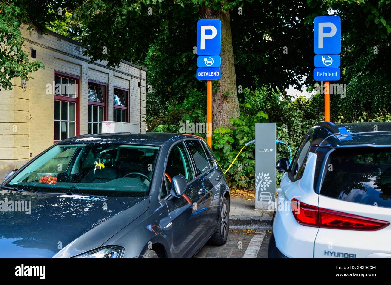 Bruges, Belgium. August 2019. A charging station for electric cars a