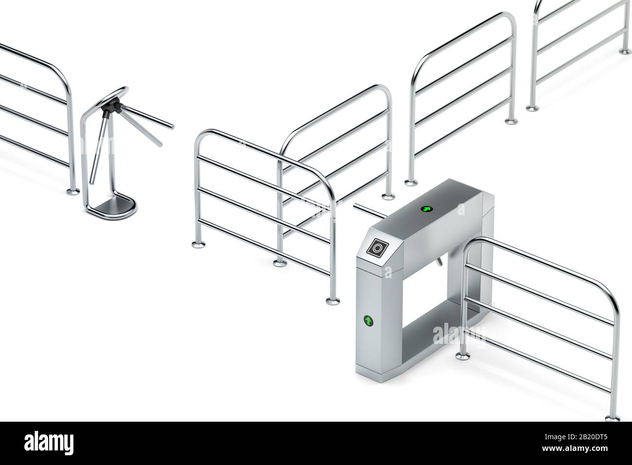 Entry and exit turnstiles on white background Stock Photo - Alamy