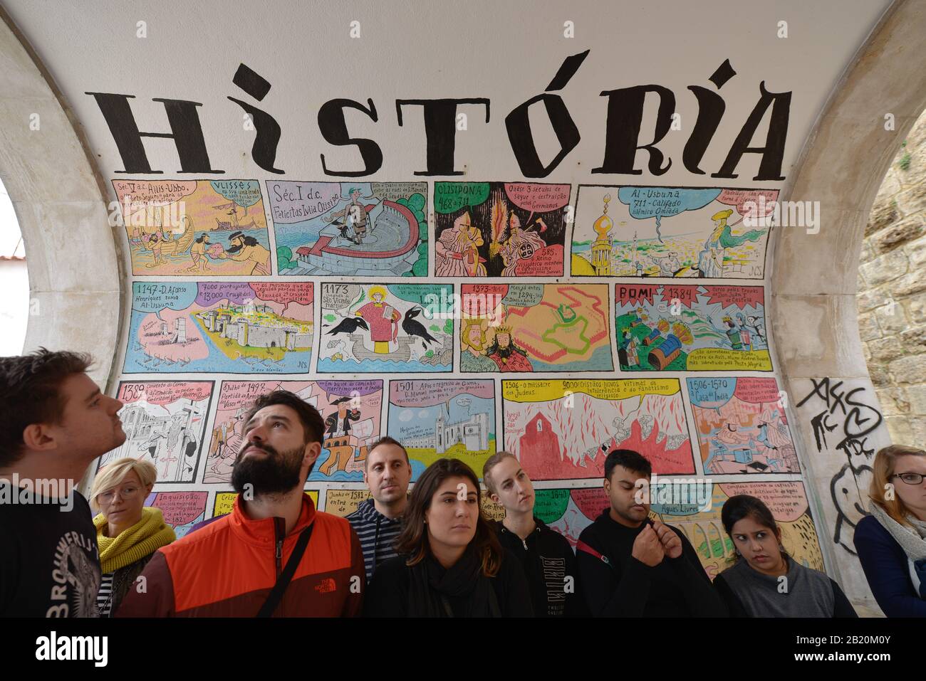 Stadtfuehrung, Zeichnungen, Geschichte, Alfama, Lissabon, Portugal Stock Photo