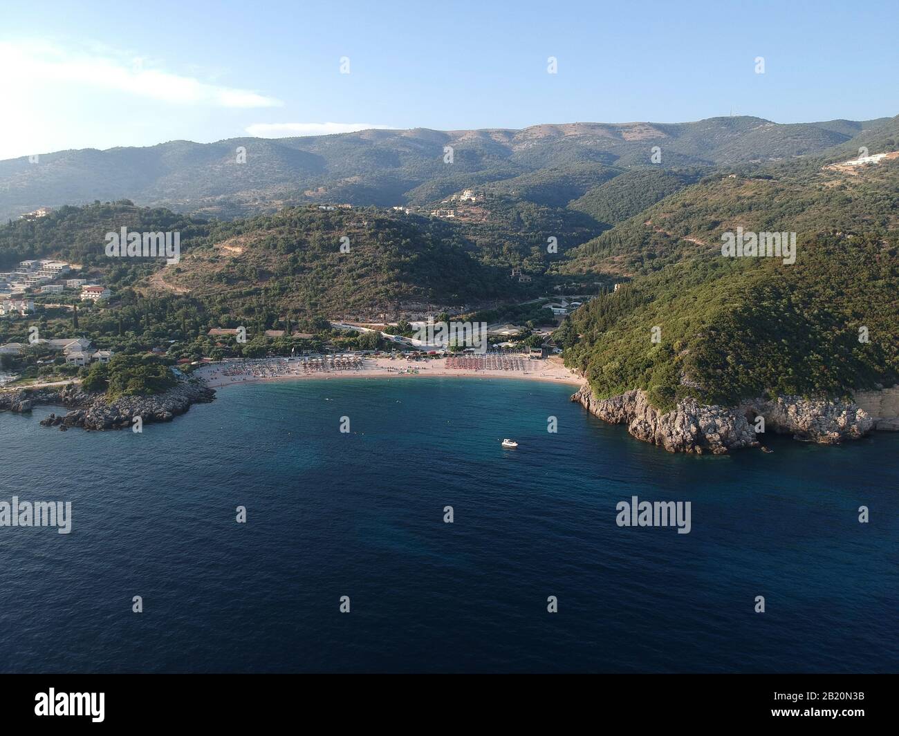 Sivota Aerial view mega ammos beach the Greek caribbean riviera of the
