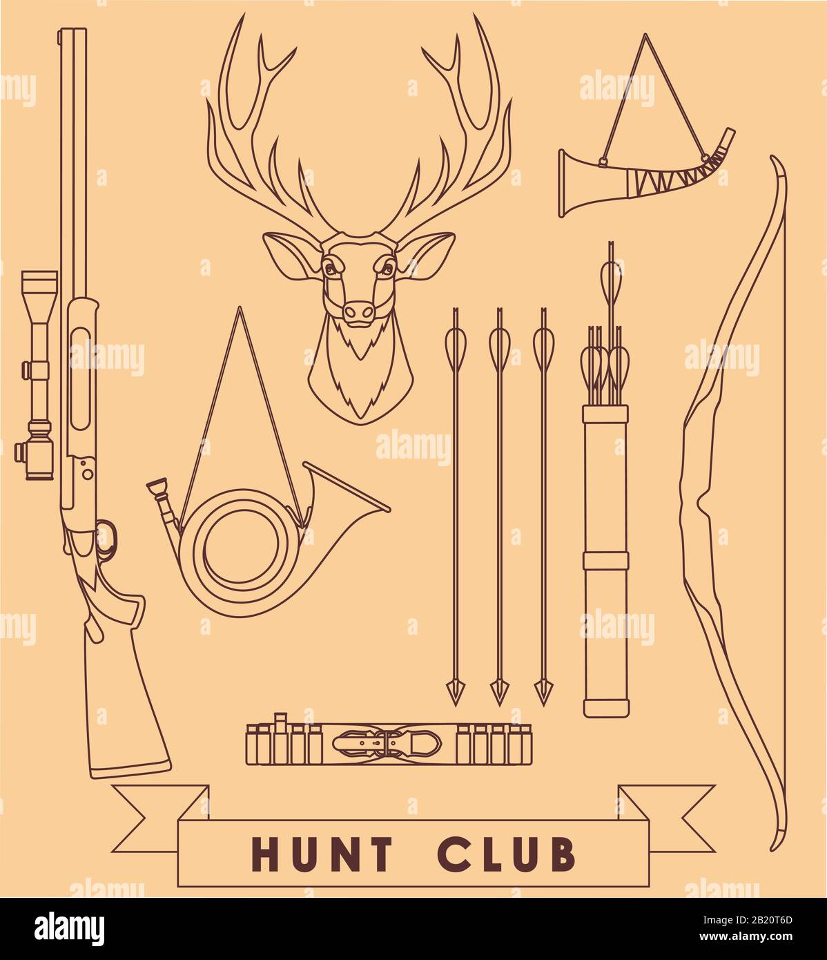 Set of different silhouettes hunting design elements flat linear vector ...