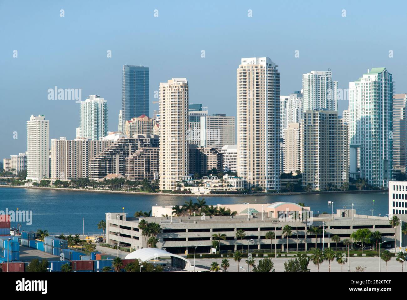 The morning view of Brickell Key skyline, the artificial residential ...