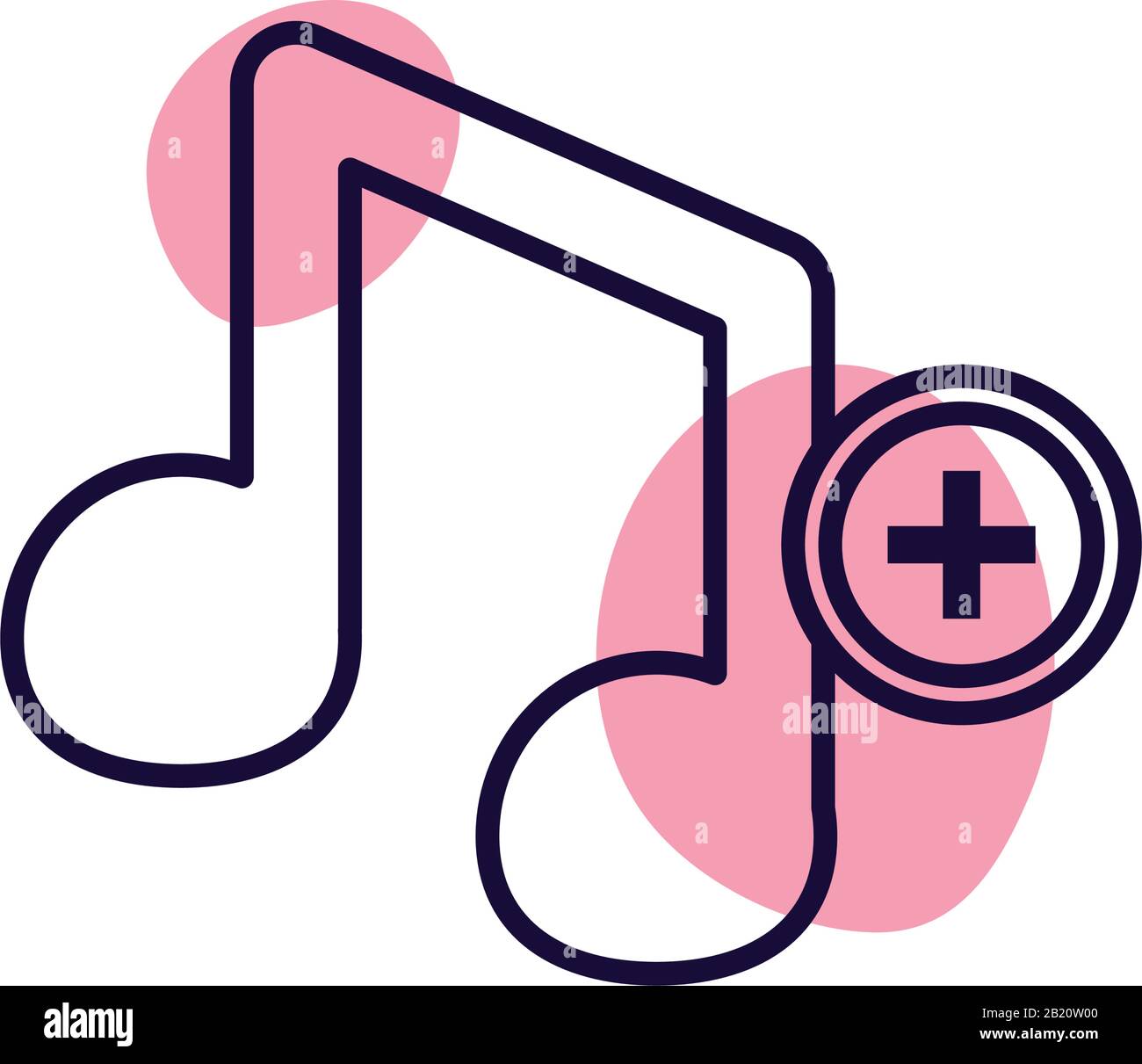 note and plus button line style icon design, Music sound melody song ...