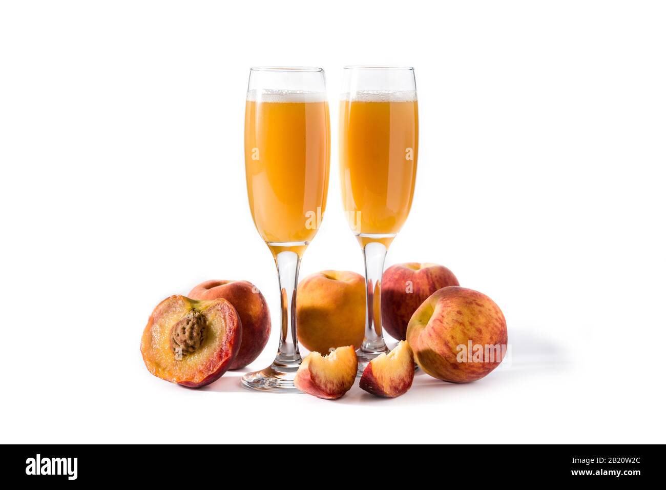 Bellini champagne cocktail isolated on white background Stock Photo - Alamy