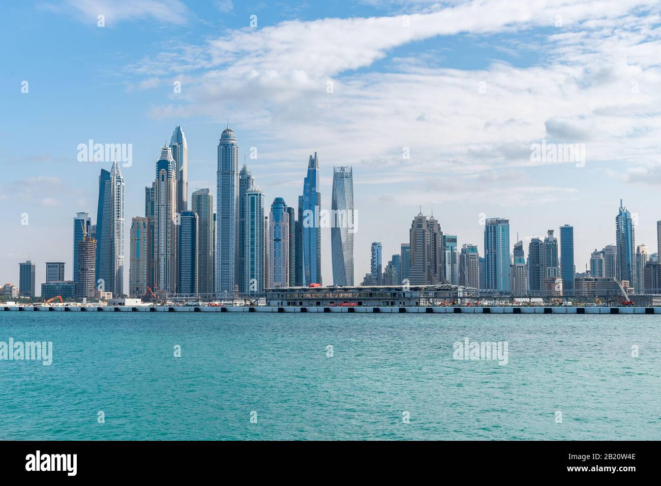 View of amazing Dubai Marina from Palm Jumeirah in Dubai UAE. Stock Photo