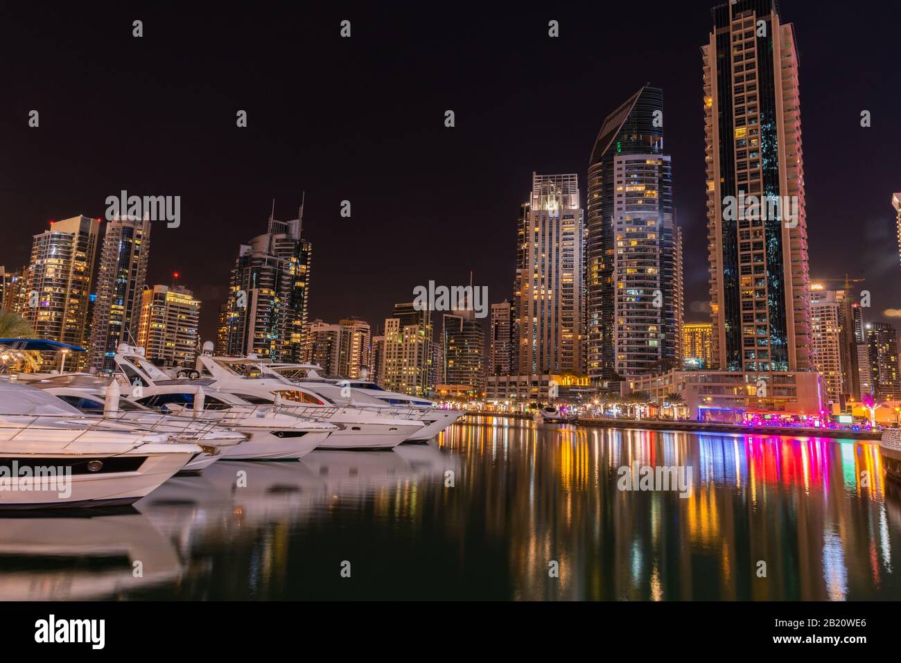 Yachts docked at Dubai Marina in Dubai UAE. Stock Photo