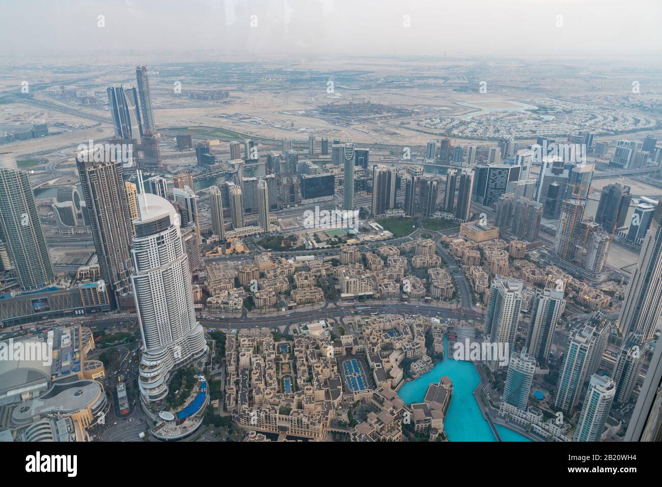 View of city of Dubai from at the top in Burj Khalifa Dubai. Stock Photo