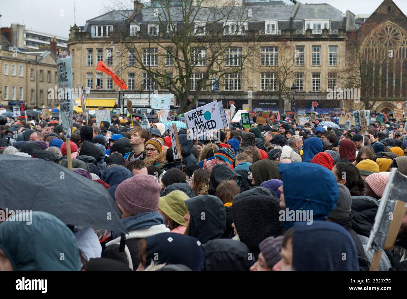 Bristol, UK. 28th Feb, 2020. Greta Thunberg attends the School Strike in Bristol with over 30,000 other people. The school strike for the climate, AKA Fridays for Future, Youth for Climate and Youth Strike 4 Climate, is an international movement of school students who take time off from class to participate in demonstrations to demand action to deal with the Climate & Ecological Emergency Credit: Gareth Morris/Alamy Live News Stock Photo