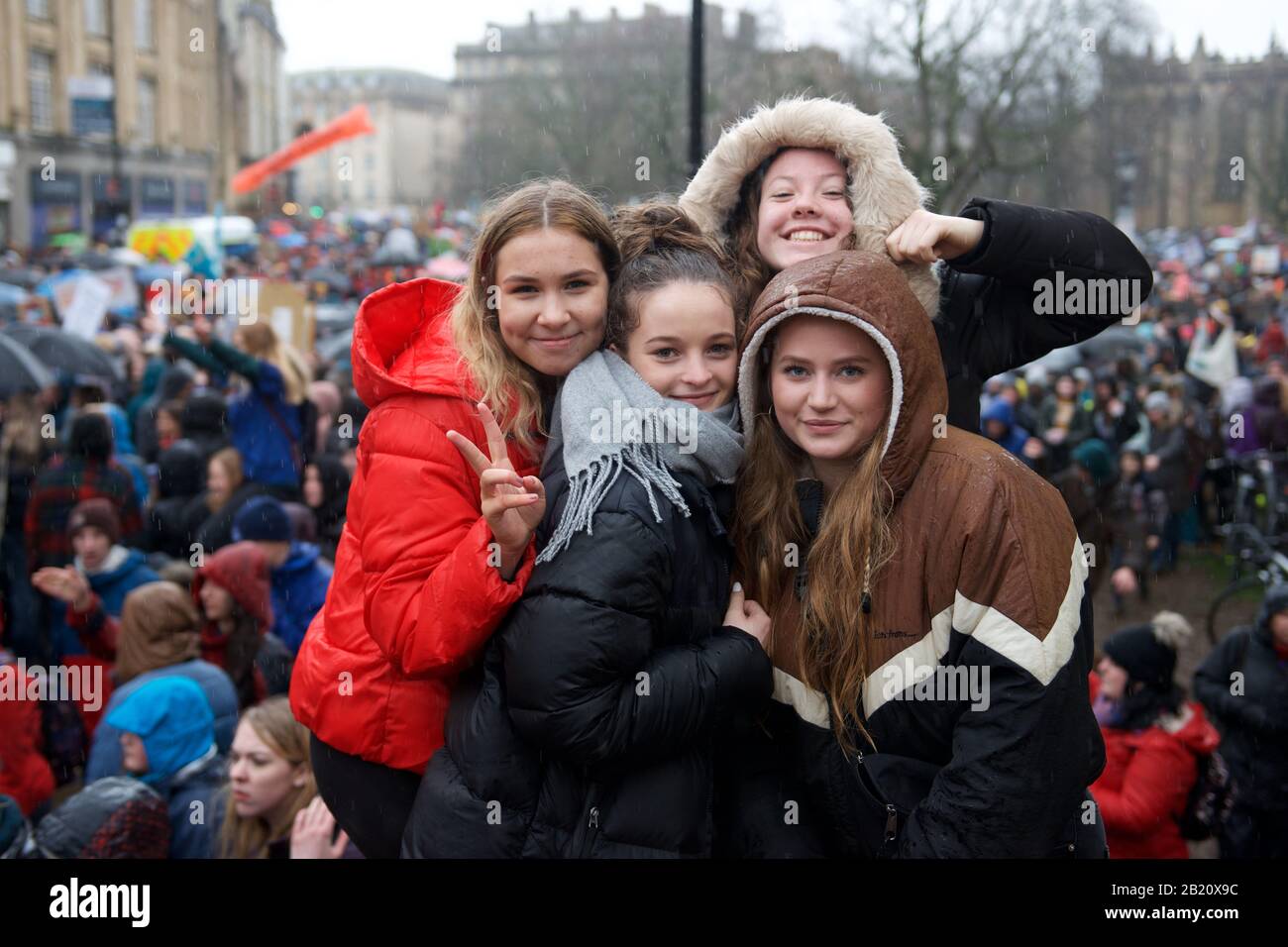 Bristol, UK. 28th Feb, 2020. Greta Thunberg attends the School Strike in Bristol with over 30,000 other people. The school strike for the climate, AKA Fridays for Future, Youth for Climate and Youth Strike 4 Climate, is an international movement of school students who take time off from class to participate in demonstrations to demand action to deal with the Climate & Ecological Emergency Credit: Gareth Morris/Alamy Live News Stock Photo