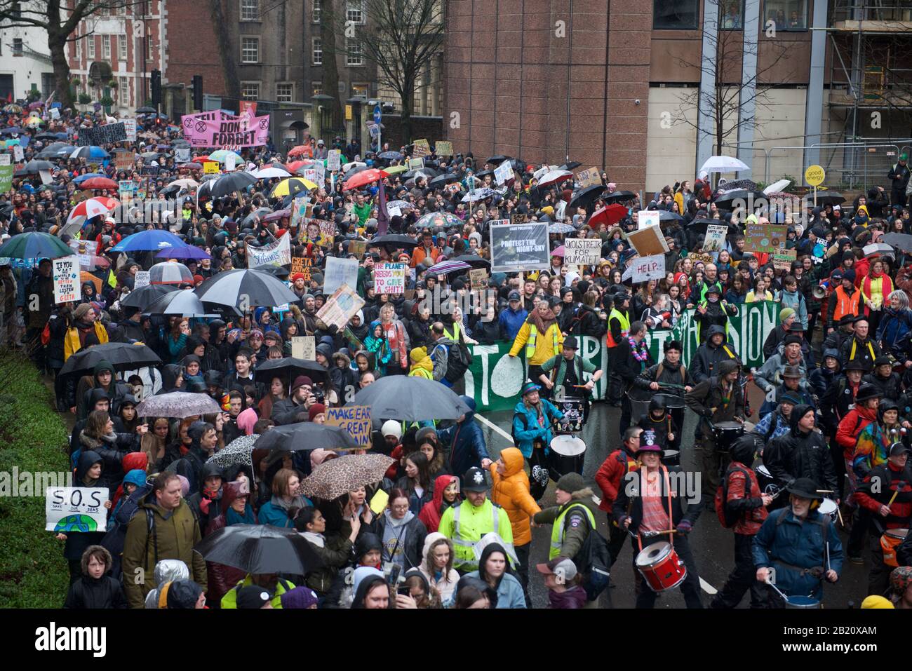 Bristol, UK. 28th Feb, 2020. Greta Thunberg attends the School Strike in Bristol with over 30,000 other people. The school strike for the climate, AKA Fridays for Future, Youth for Climate and Youth Strike 4 Climate, is an international movement of school students who take time off from class to participate in demonstrations to demand action to deal with the Climate & Ecological Emergency Credit: Gareth Morris/Alamy Live News Stock Photo