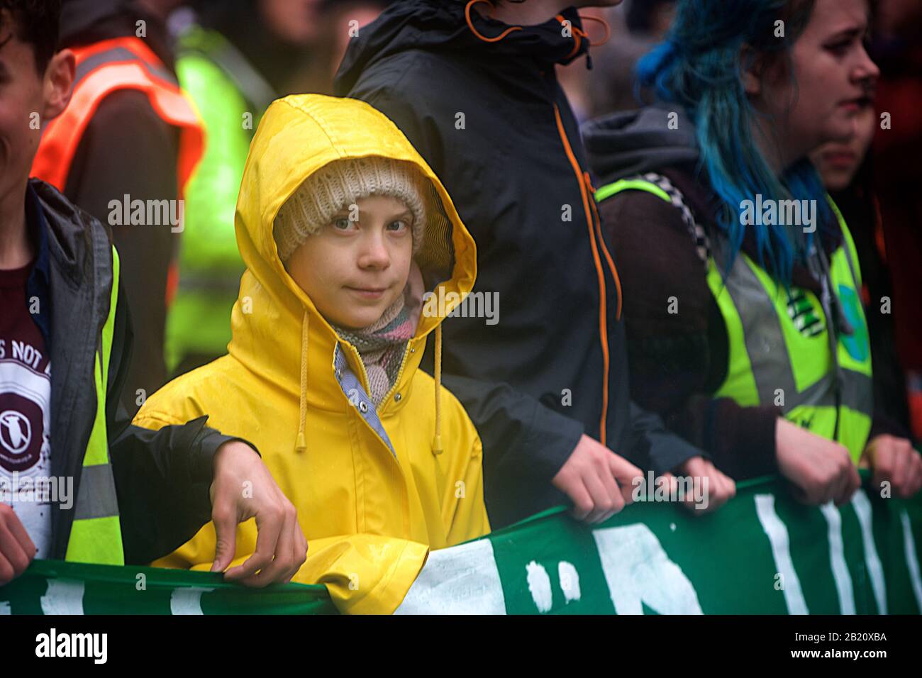 Bristol, UK. 28th Feb, 2020. Greta Thunberg attends the School Strike in Bristol with over 30,000 other people. The school strike for the climate, AKA Fridays for Future, Youth for Climate and Youth Strike 4 Climate, is an international movement of school students who take time off from class to participate in demonstrations to demand action to deal with the Climate & Ecological Emergency Credit: Gareth Morris/Alamy Live News Stock Photo