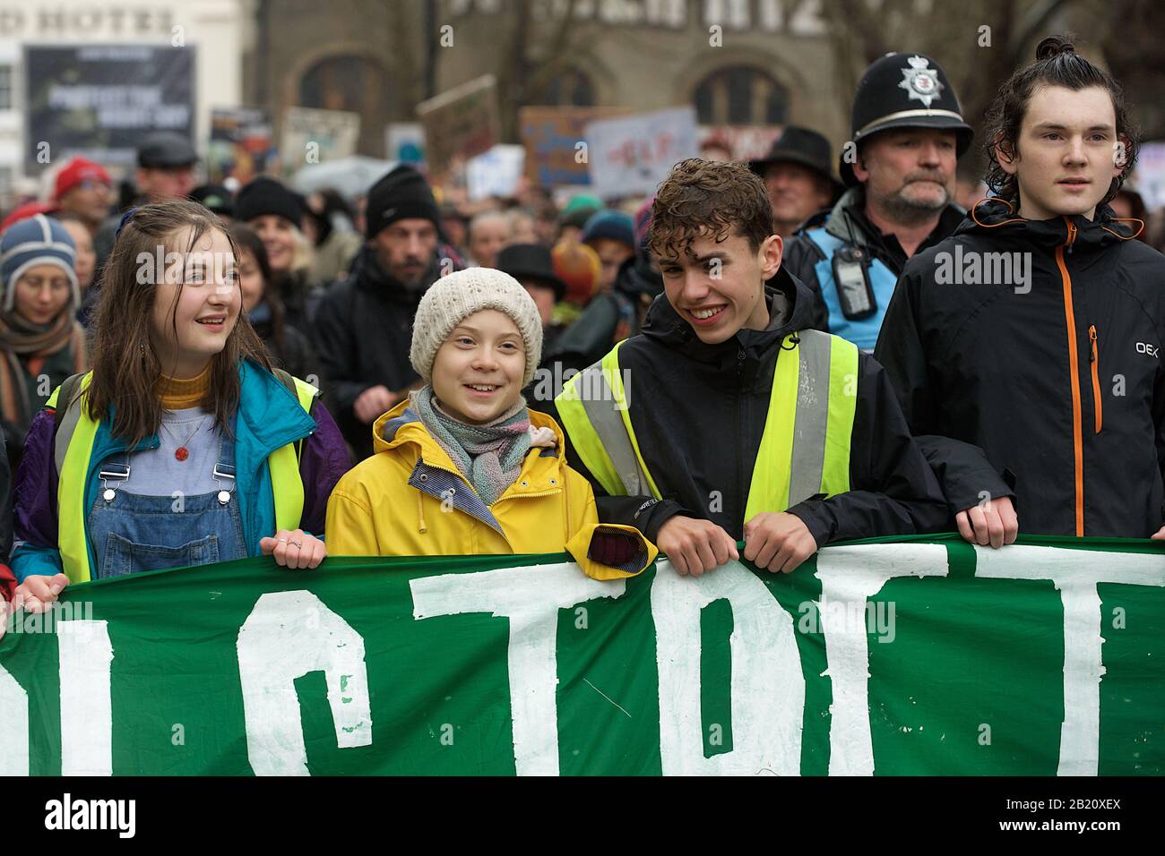 Bristol, UK. 28th Feb, 2020. Greta Thunberg attends the School Strike in Bristol with over 30,000 other people. The school strike for the climate, AKA Fridays for Future, Youth for Climate and Youth Strike 4 Climate, is an international movement of school students who take time off from class to participate in demonstrations to demand action to deal with the Climate & Ecological Emergency Credit: Gareth Morris/Alamy Live News Stock Photo