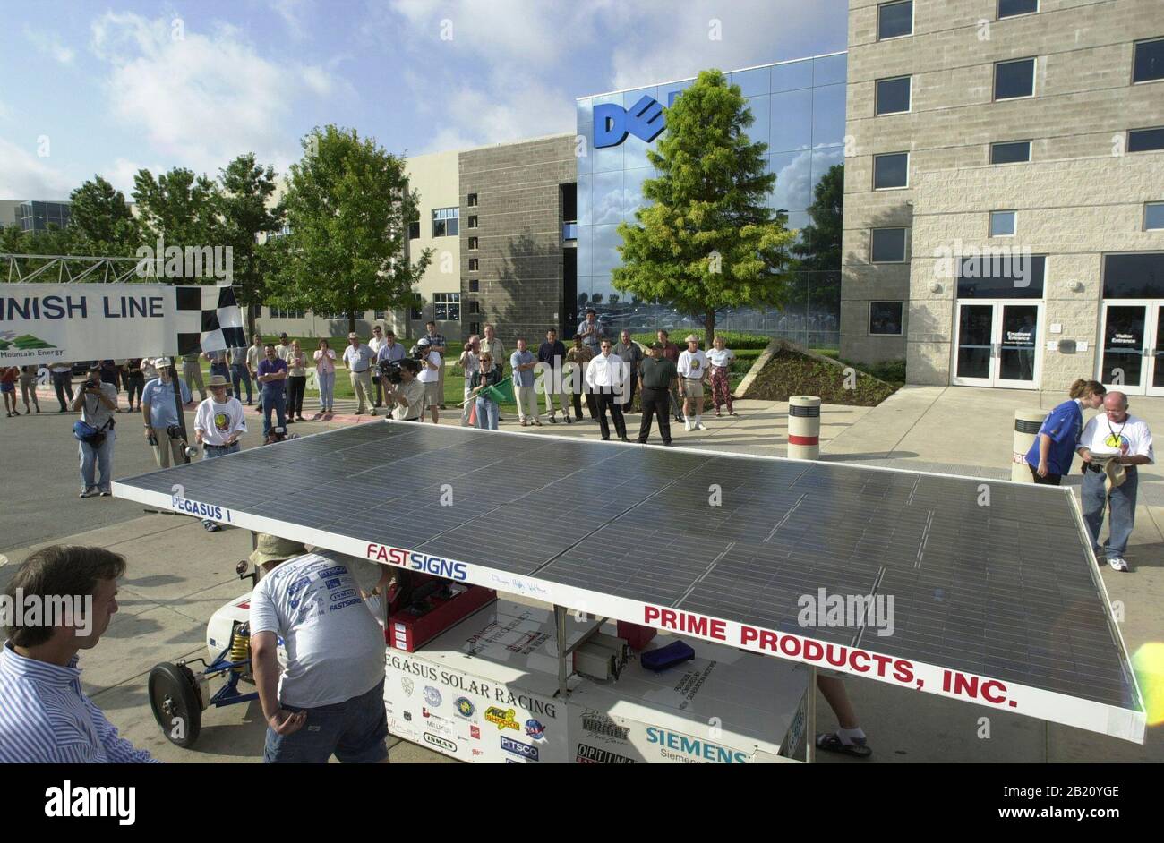 July 16 2001, Round Rock TX USA: A solar car waits at the starting of the  nine-day Winston Solar Challenge, which begins at the Dell Computers campus  and ends in Columbus, Indiana.