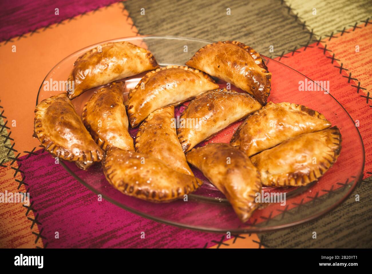 typical Spanish empanadas made of flour and filled with different