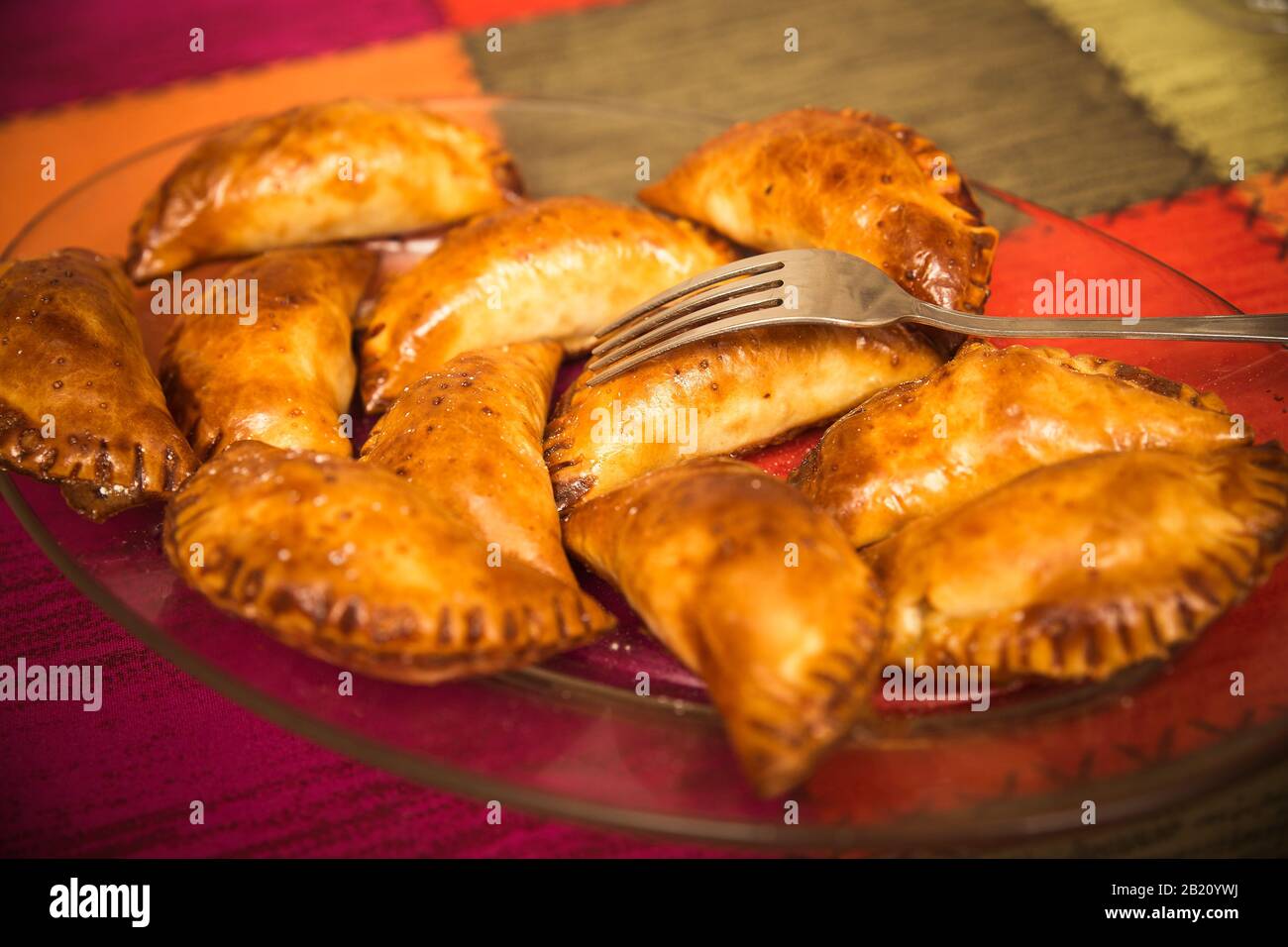 typical Spanish empanadas made of flour and filled with different