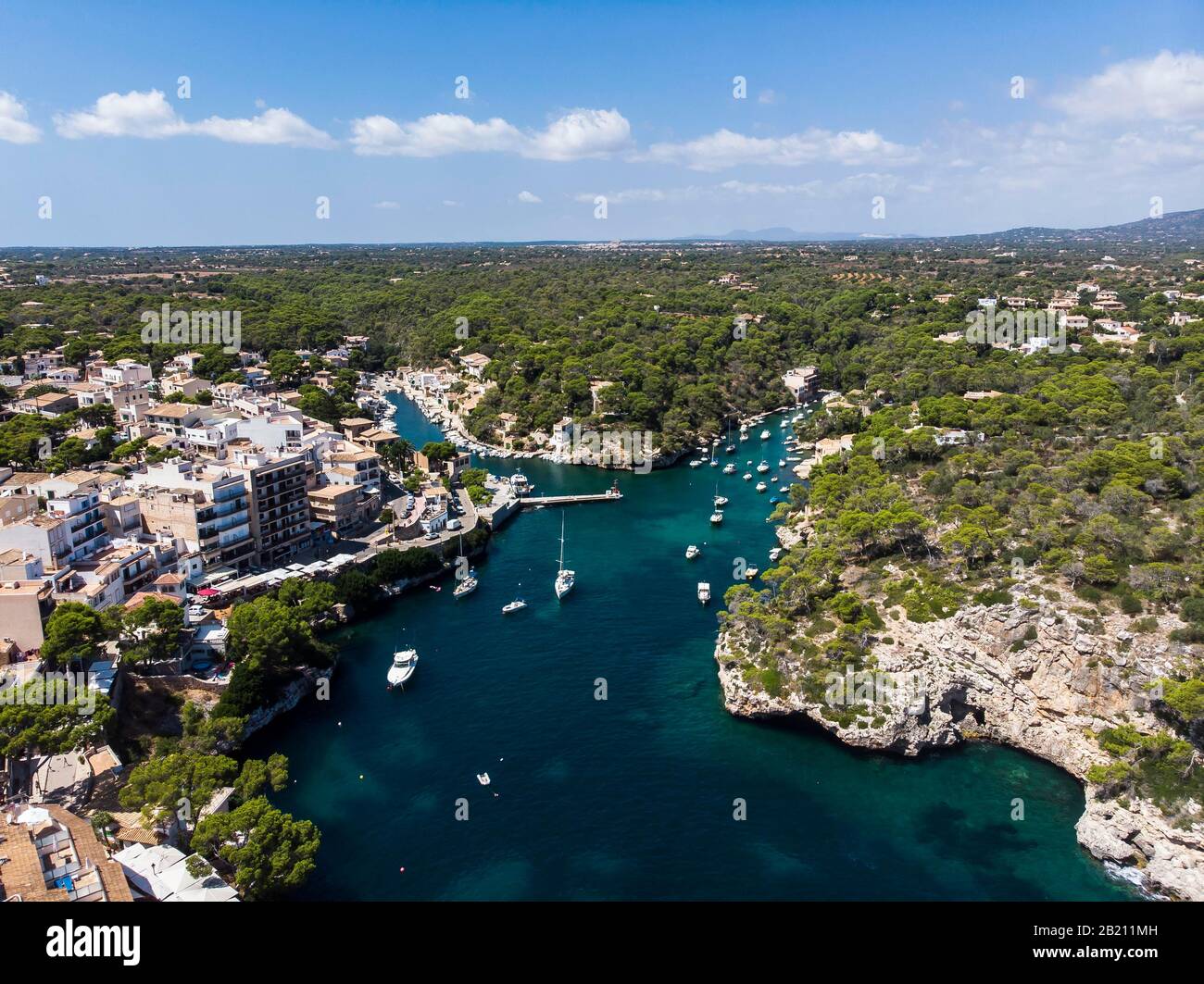 Aerial view, Cala Figuera bay and Calo d'en Busques with port Port De Cala Figuera, Reion, Porto Petro, municipality of Santayi, Majorca, Balearic Stock Photo