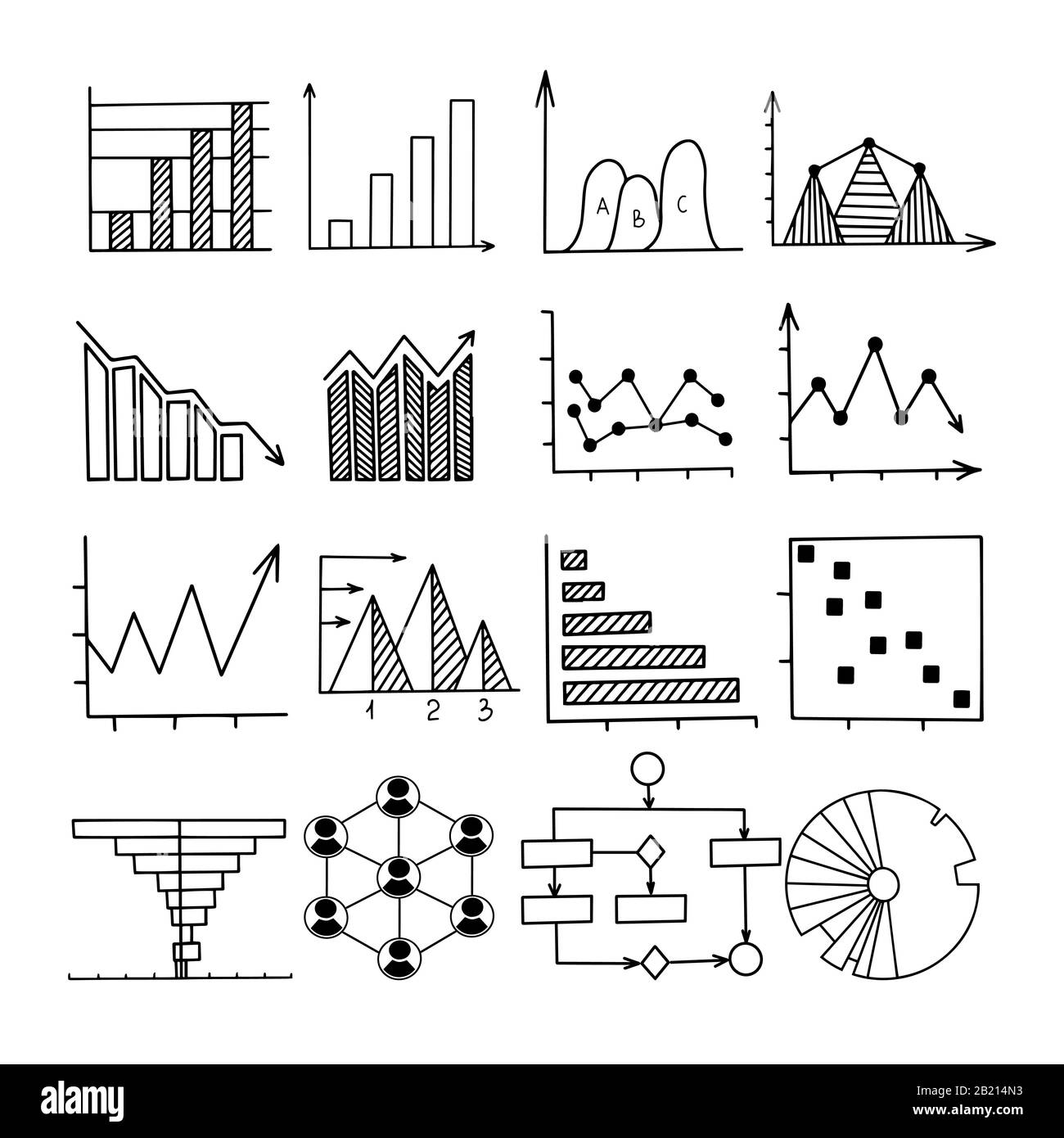Graph and chart linear vector illustrations set. Business presentation ...