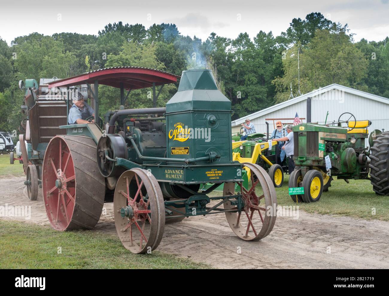 Hesston Indiana USA Aug 31 2019, Antique tractors are on display at a show in hesston Indiana along with the farmers who collect them Stock Photo