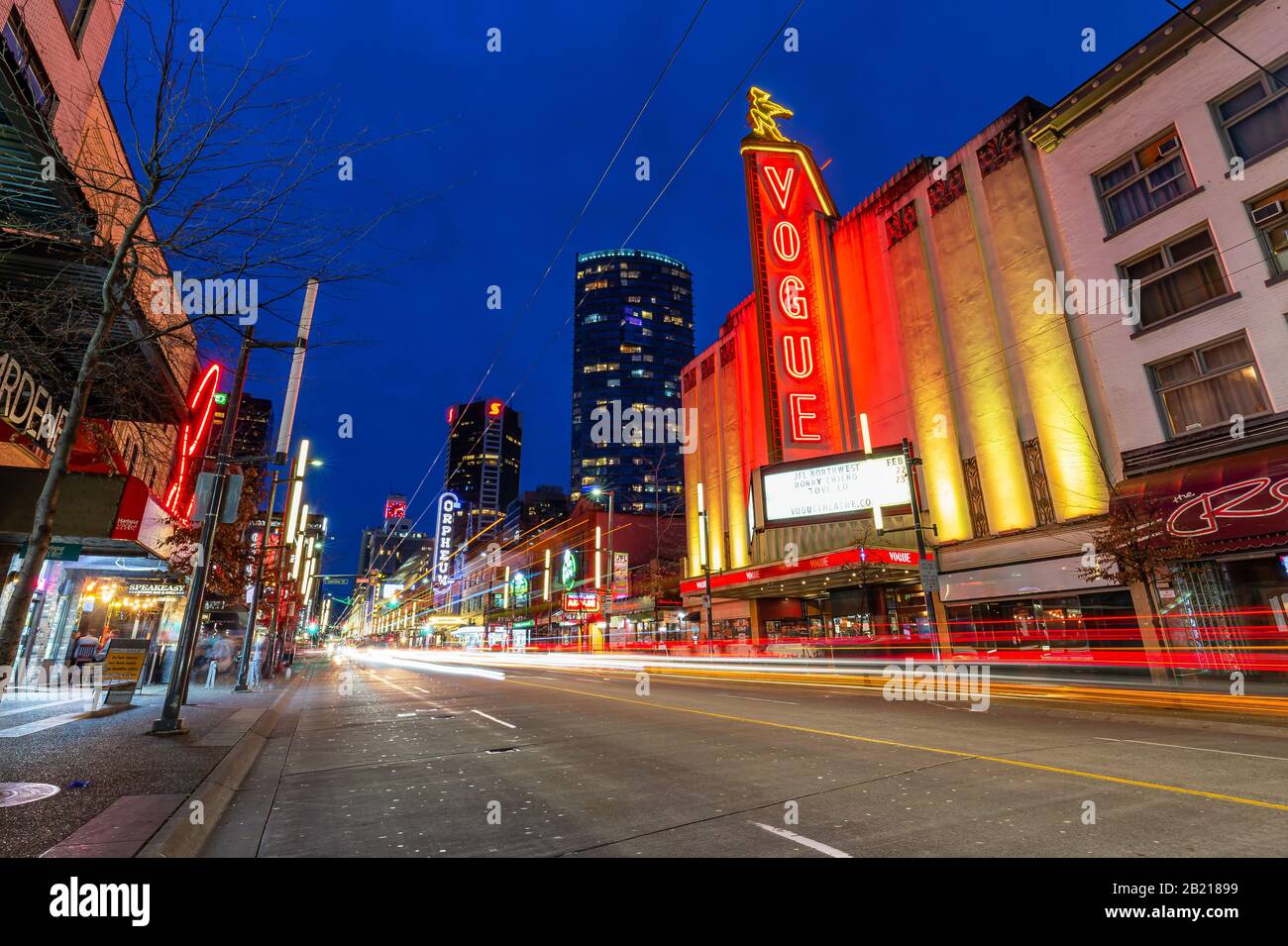Downtown Vancouver, British Columbia, Canada Feb 22, 2020 Night View