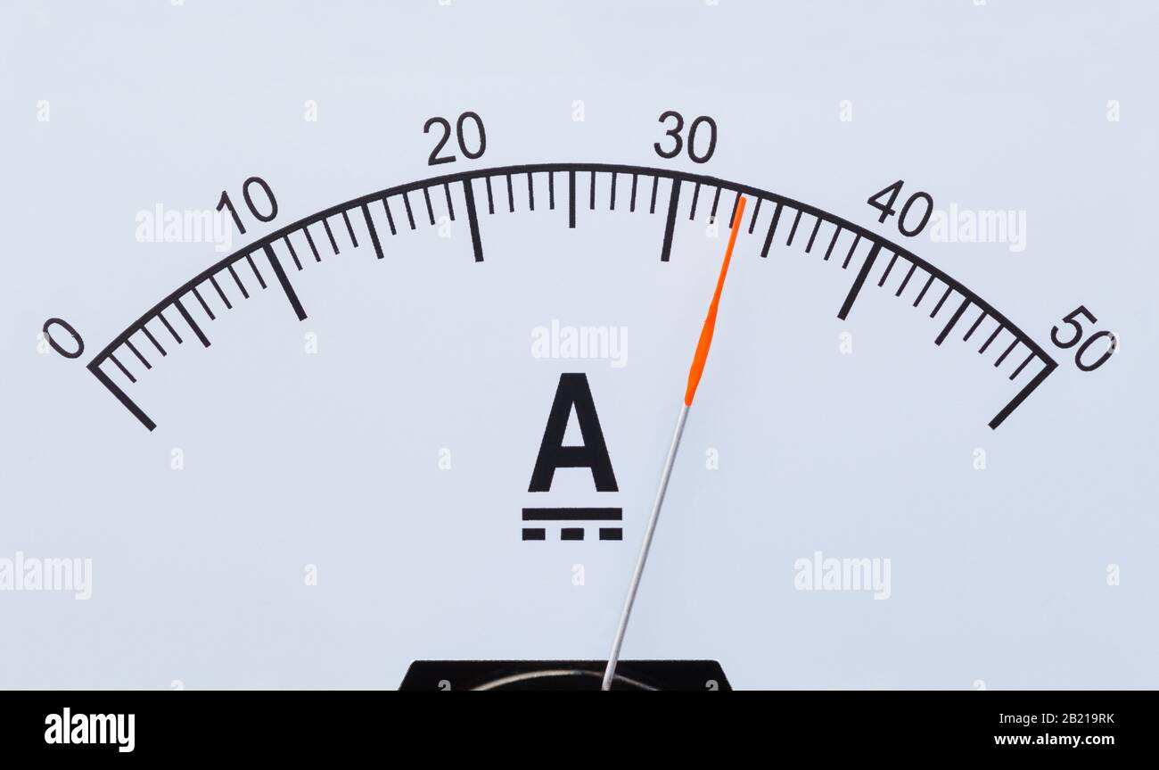 Rectangle Ammeter Amperage Gauge Dial Close Up. Stock Photo