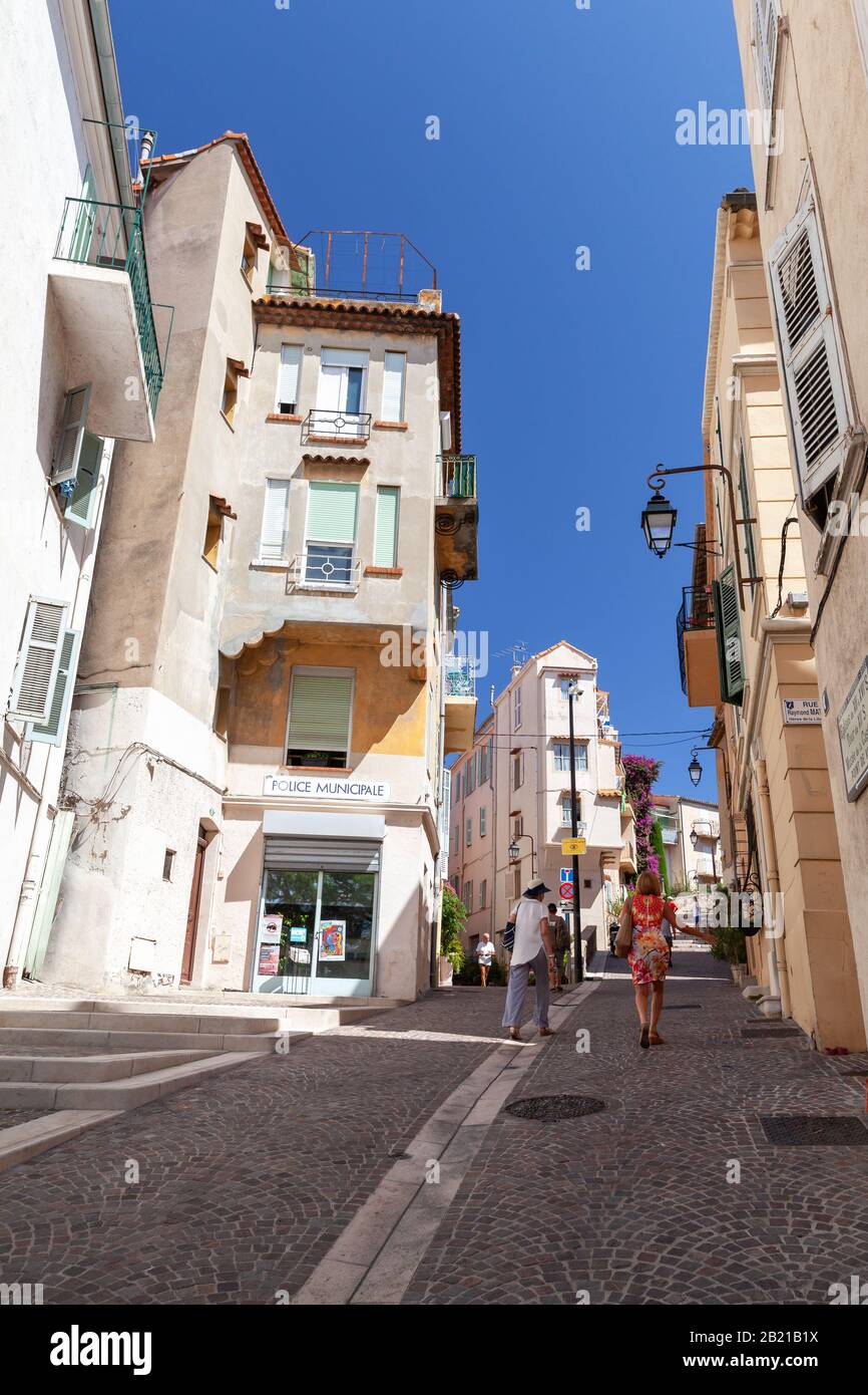 Cannes, France August 14, 2018 Traverse de la Tour, tourists walk