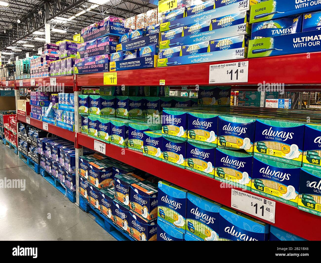 Orlando, FL/USA-2/11/20:The Tampon and Always feminine hygiene display  waiting for customers to purchase at a Sams Club retail store Stock Photo -  Alamy