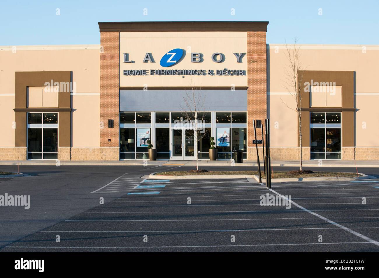 A logo sign outside of a LaZBoy retail store location in Owings Mills
