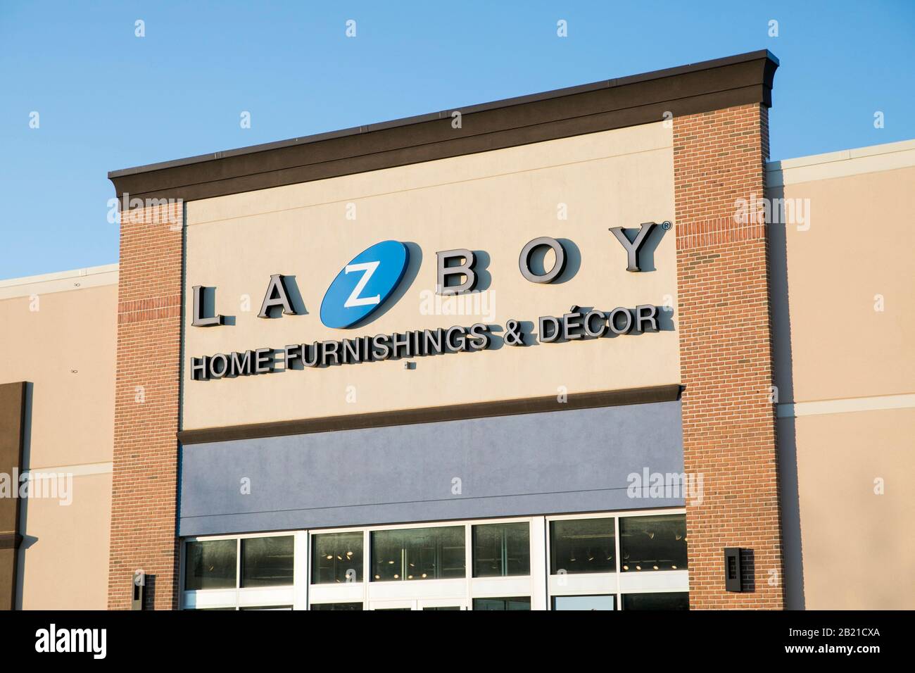 A logo sign outside of a LaZBoy retail store location in Owings Mills