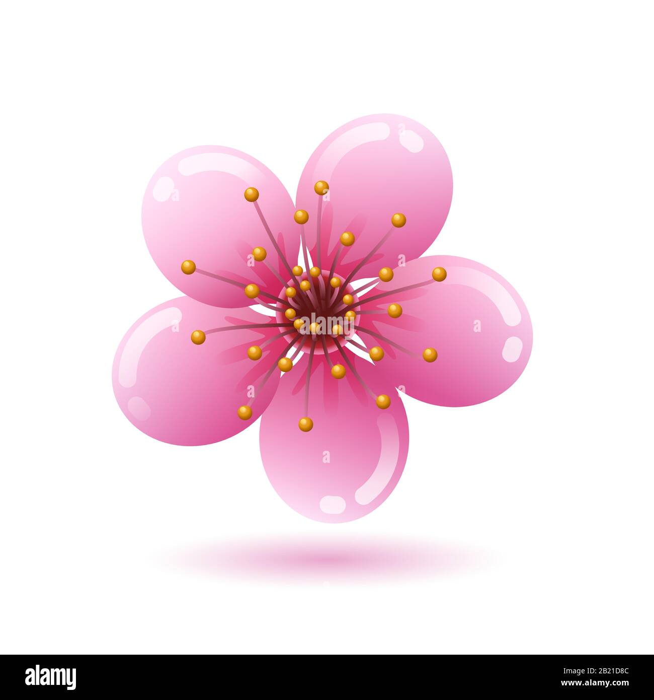 Beautiful pink sakura flower icon on white background, Japan cherry blossom, vector illustration. Stock Vector
