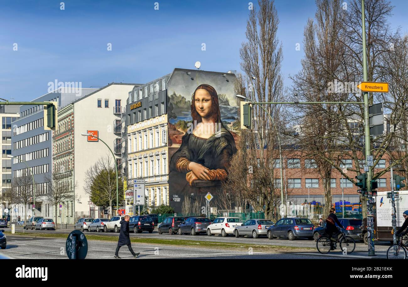 Mona Lisa Wandgemälde, Mühlenstraße, Friedrichshain, Berlin, Deutschland Stock Photo
