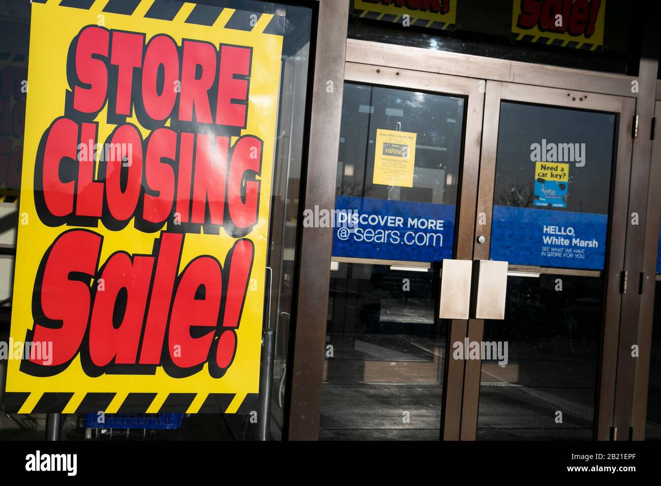 'Store Closing' signage outside of a Sears retail store location in