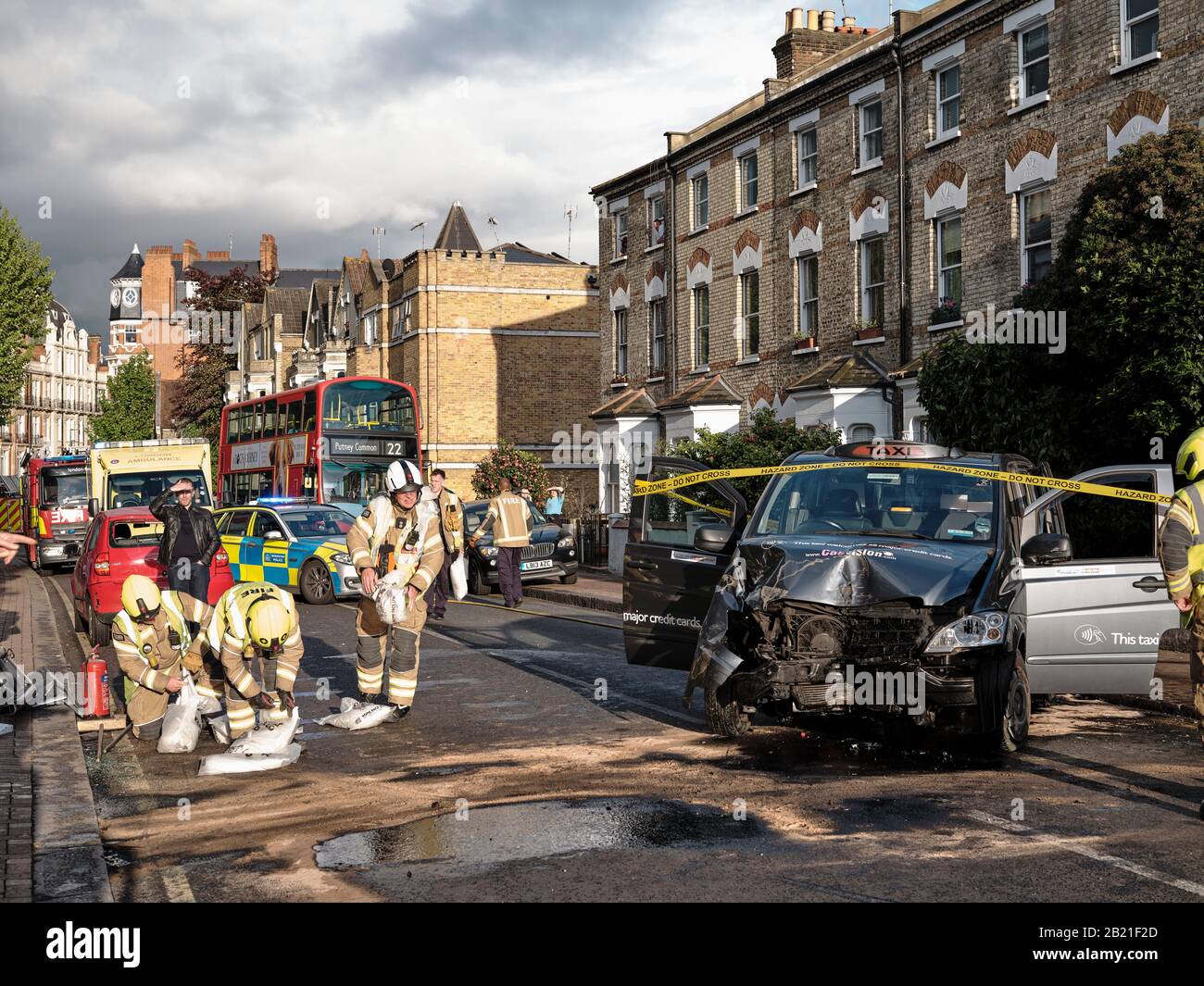 Road Traffic Accident, with fire crew in attendance, lower Richmond