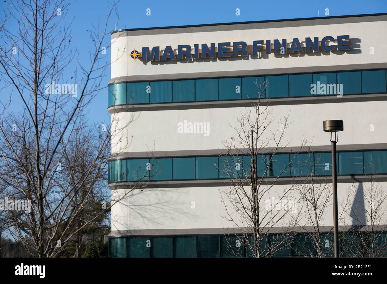 A logo sign outside of the headquarters of Mariner Finance in Baltimore, Maryland on February 22