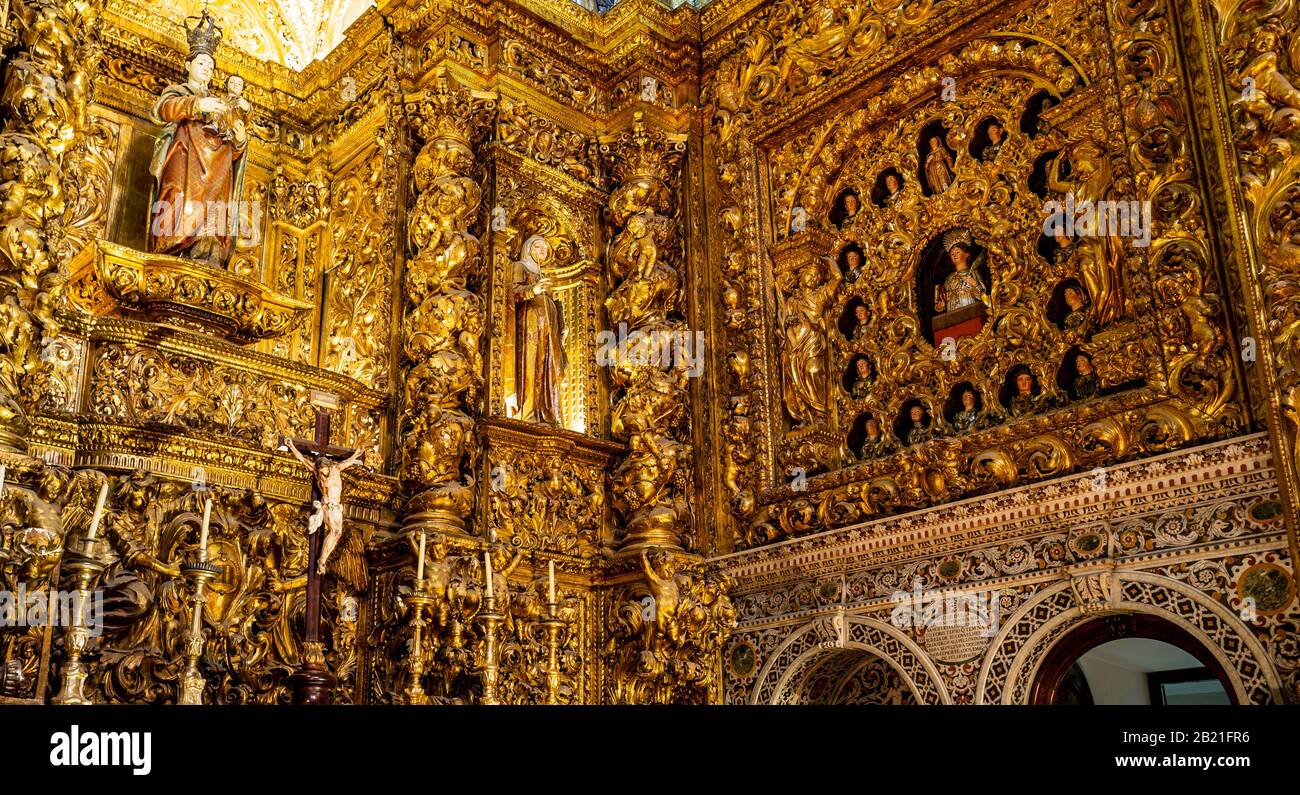 Detail of the gilded artwork inside the Jesuit Church of Saint Roch, in Bairro Alto, Lisbon, Portugal Stock Photo