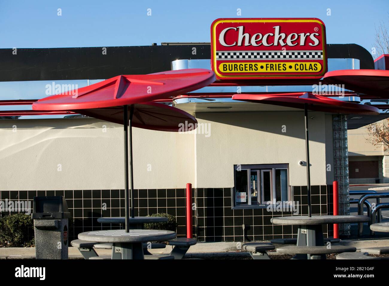 A Logo Sign Outside Of A Checkers Fast Food Restaurant Location In Baltimore Maryland On February 21 2020 Stock Photo Alamy
