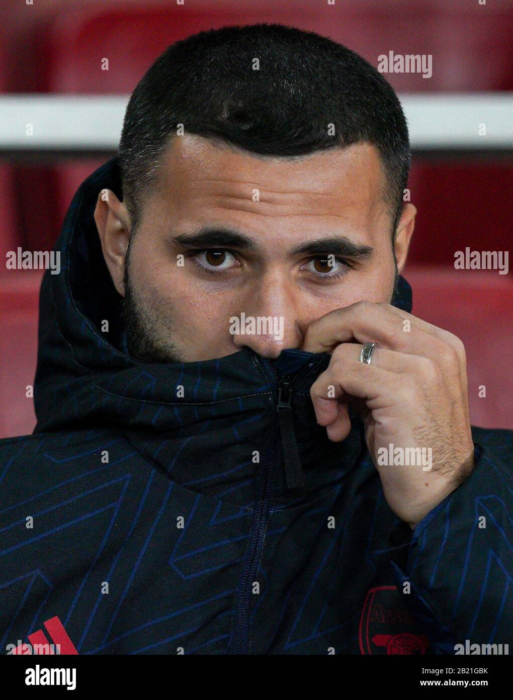 London, UK. 27th Feb, 2020. Sead Kolašinac of Arsenal pre match during the UEFA Europa League 2nd leg match between Arsenal and Olympiacos at the Emirates Stadium, London, England on 27 February 2020. Photo by Andy Rowland. Credit: PRiME Media Images/Alamy Live News Stock Photo