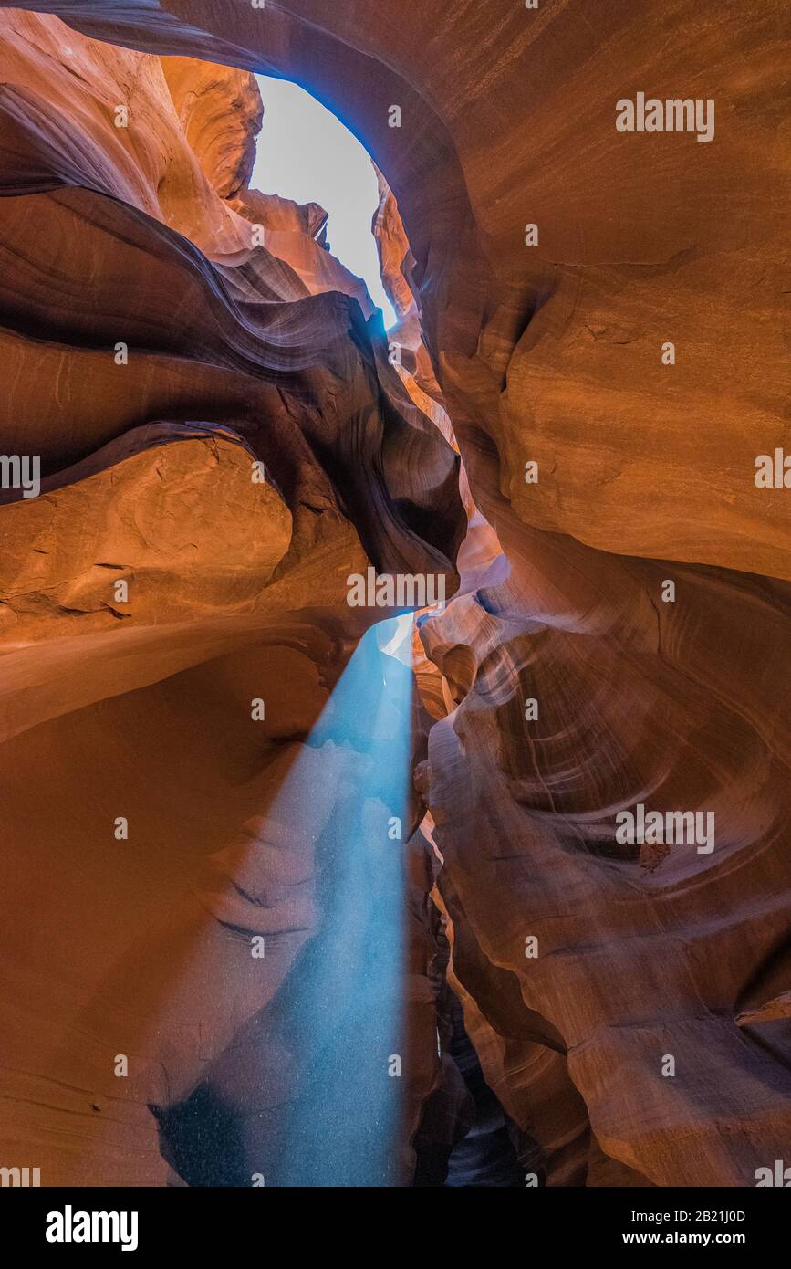 Sun light hitting the antelope canyon floor Arizona United States. Stock Photo